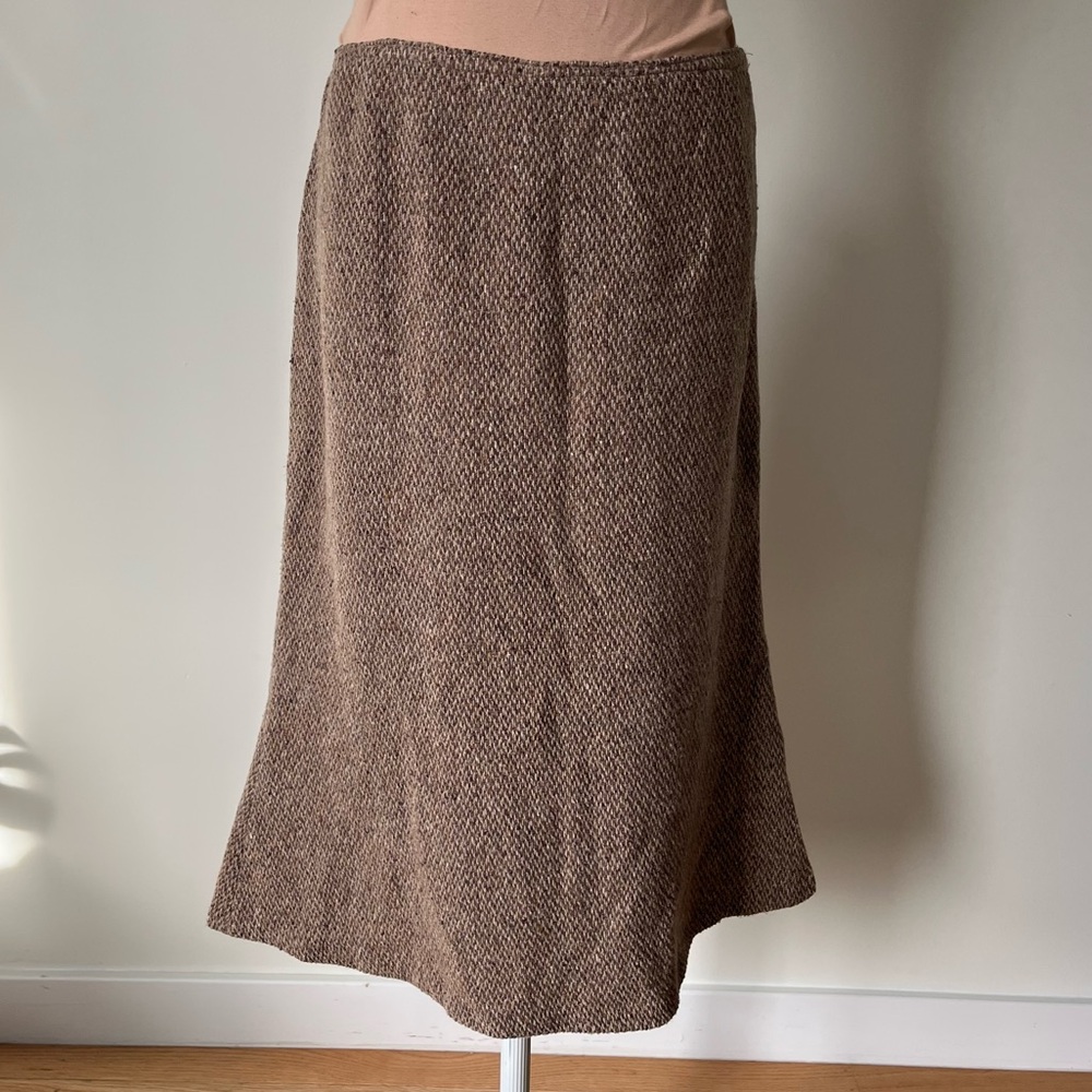 Ralph Lauren Black Label Brown Wool Knee Length Tweed Lined Skirt Size L